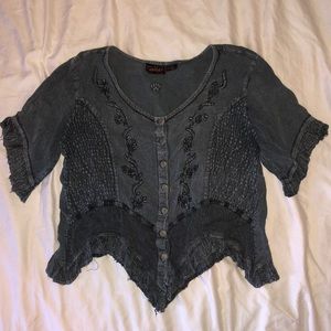 Boho Button Up Half-Sleeve Blouse